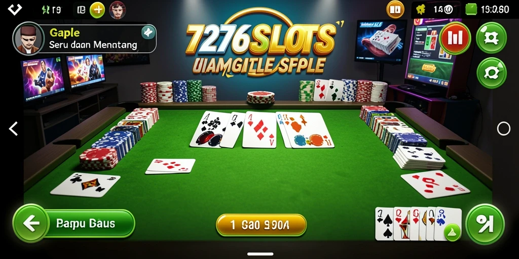 Tampilan gameplay seru dalam 7276SLOTS yang menampilkan permainan Gaple.