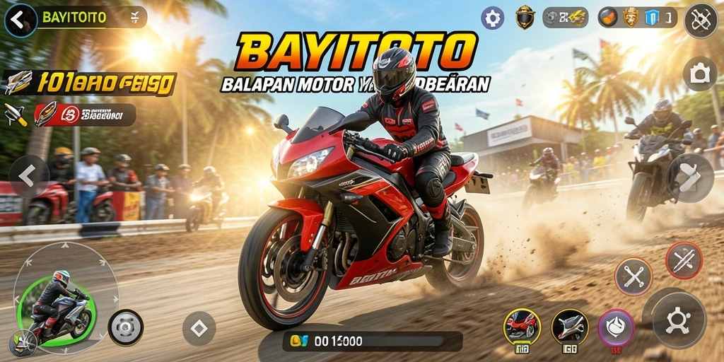 Screenshot menunjukkan balapan motor yang seru dan penuh aksi.