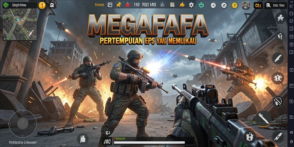 Screenshot gameplay MEGAFAFA dengan aksi FPS yang seru.