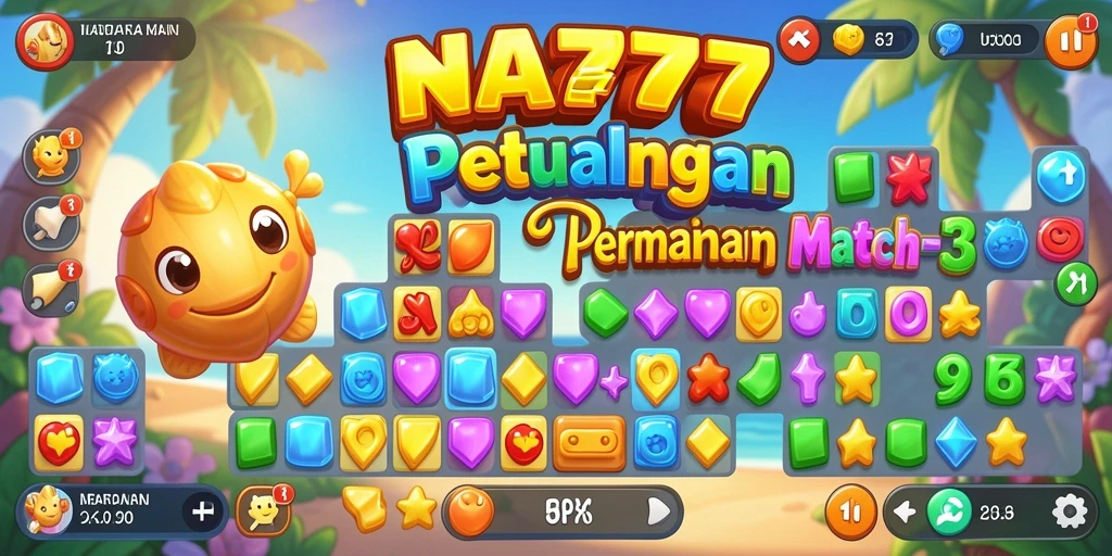 Screenshot NA777 menampilkan gameplay seru saat mencocokkan permata.