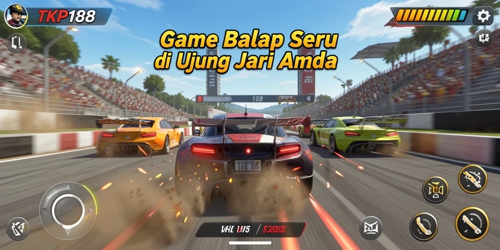 Tangkapan layar TKP188 menunjukkan aksi balap yang intens dan grafis menarik.